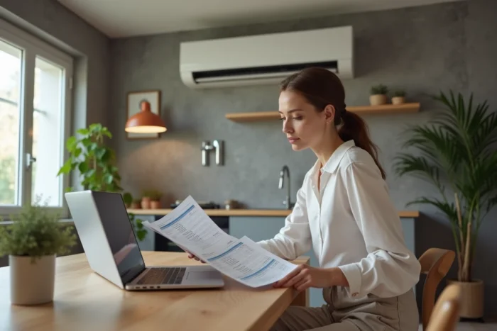 Femme comparant les prix et devis pour climatiser un appartement de 100m2