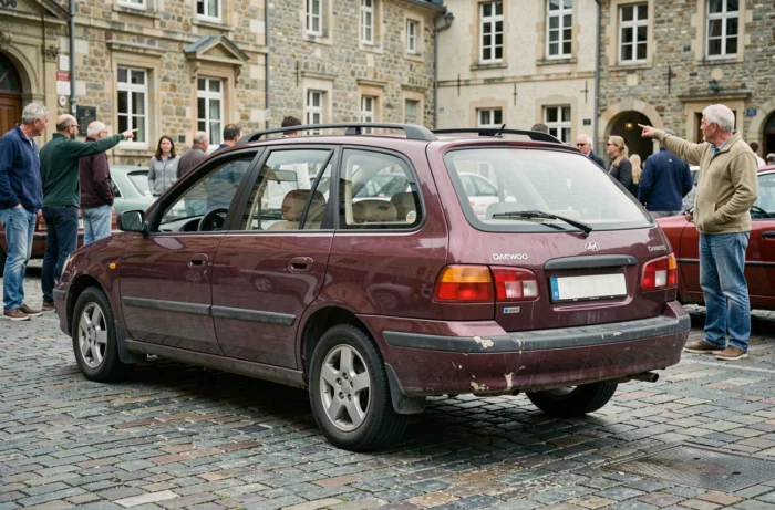 Daewoo Nubira break des années 2000 lors d'un rassemblement de voitures anciennes en France
