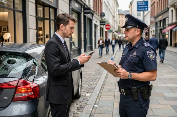 Déclaration de vol de voiture avec un policier en intervention sur la voie publique