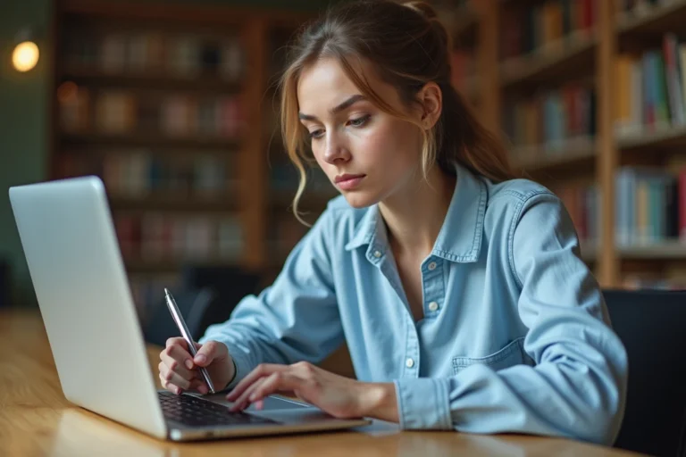 Étudiante remplissant un dossier de candidature en ligne sur eCandidat à l'université d'Évry