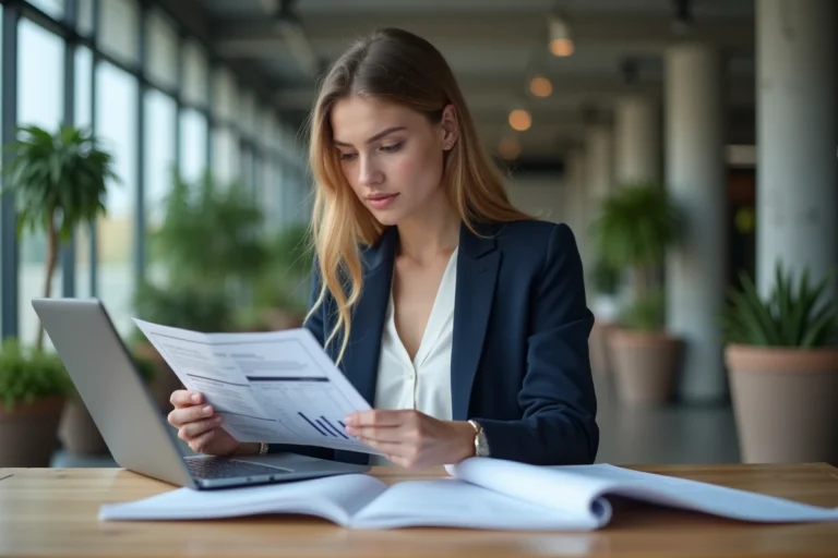 Étudiante en école de commerce consultant les tarifs et frais de scolarité de Kedge Business School sur un ordinateur portable