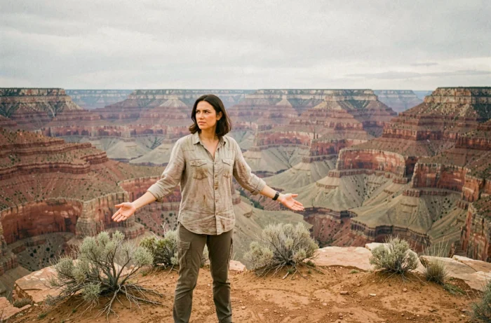 Femme contemplant un paysage de canyon lors d'un voyage aventure