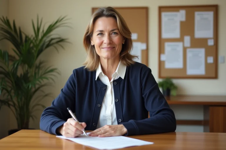 Femme remplissant un formulaire de demande d'aide financière à la mairie